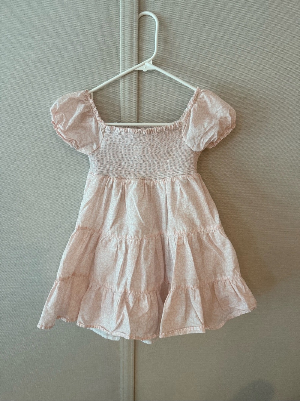 Joie Girls Pale Pink Smocked Puff Sleeve Tiered Dress